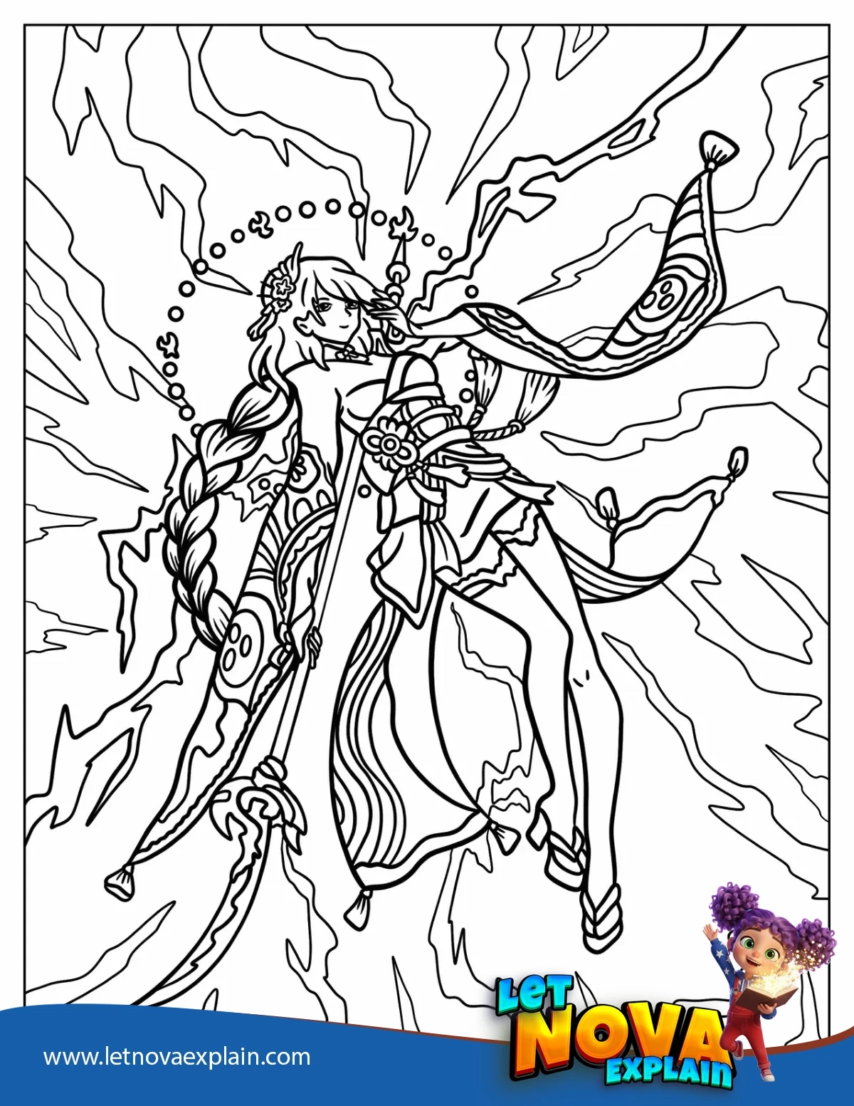 Genshin Impact Raiden Shogun Using Powers Coloring Page — Page de coloriage