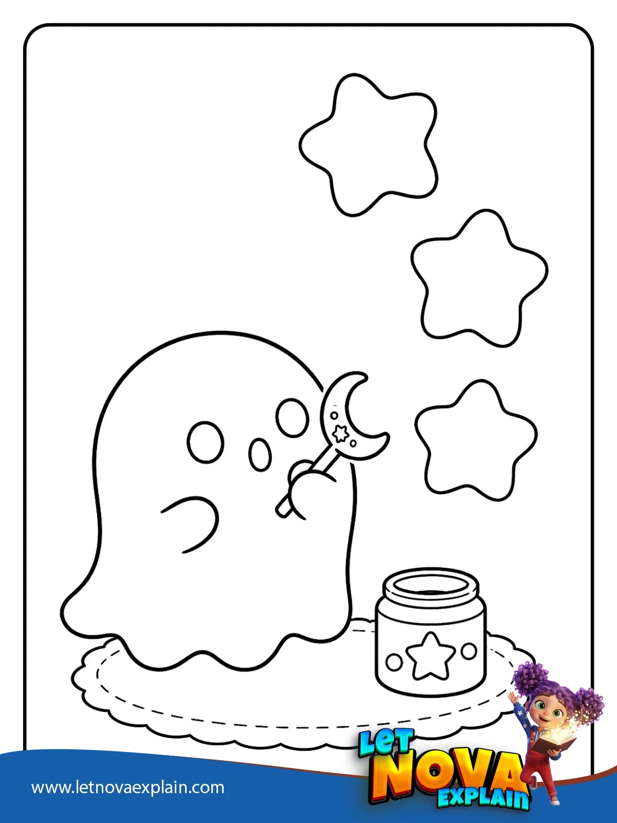 Ghost blowing star bubbles coloring — Page de coloriage