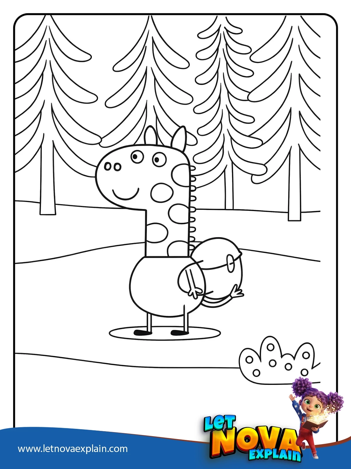 Gerald Giraffe in the Pine Forest coloring — PDF imprimible