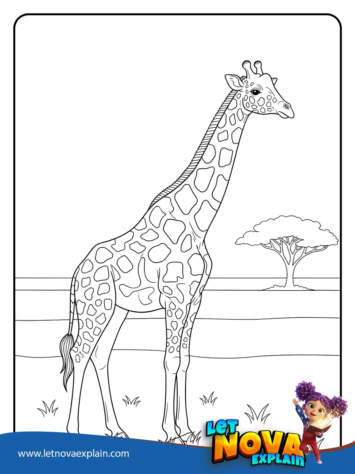 Masai Giraffe Side View coloring — PDF imprimible