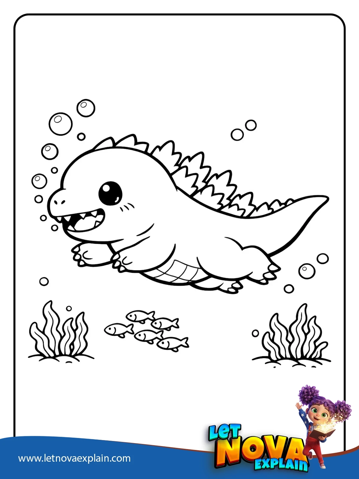 Underwater Godzilla Swim coloring — Printable PDF