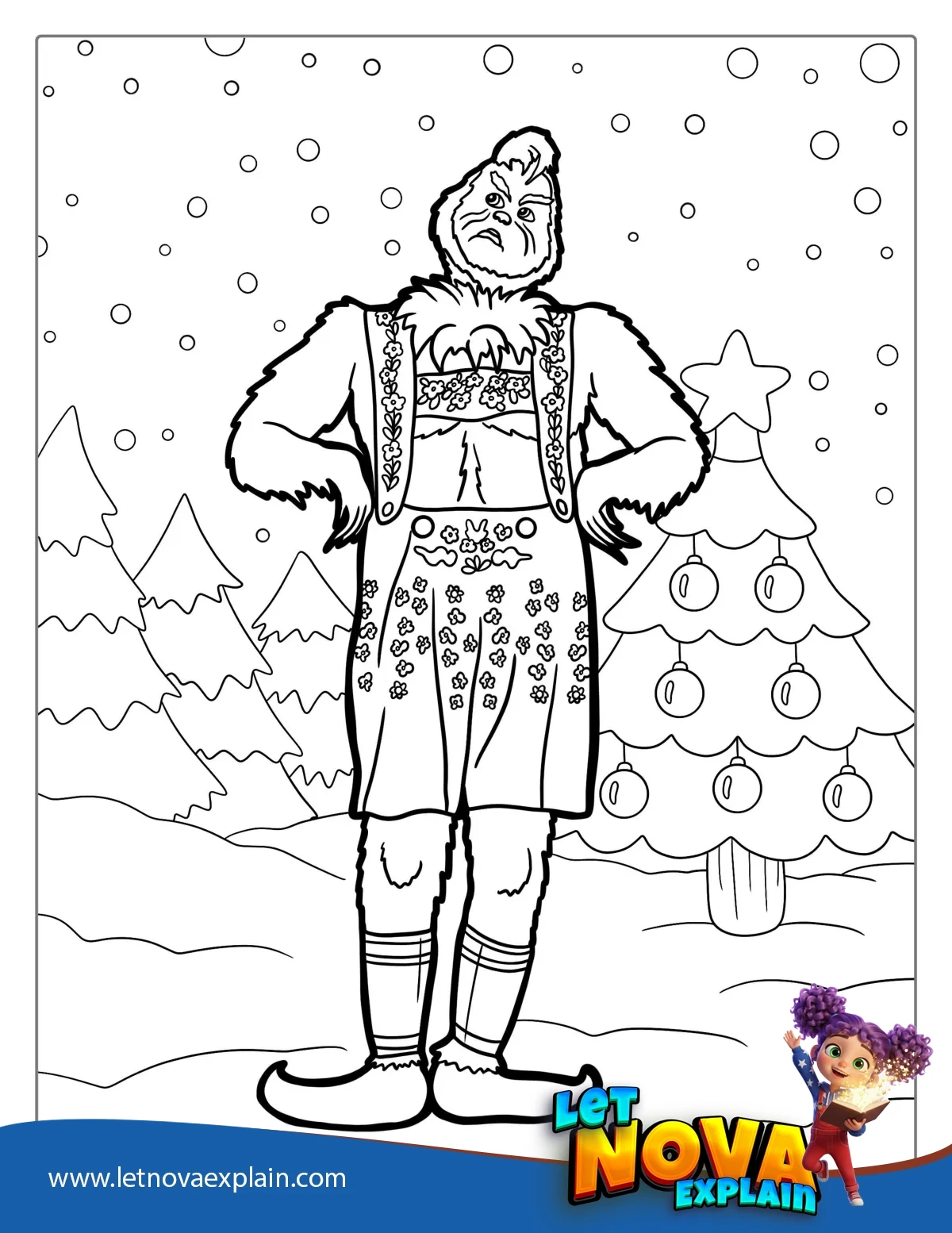 Detailed Grinch Coloring Page For Adults — PDF stampabile