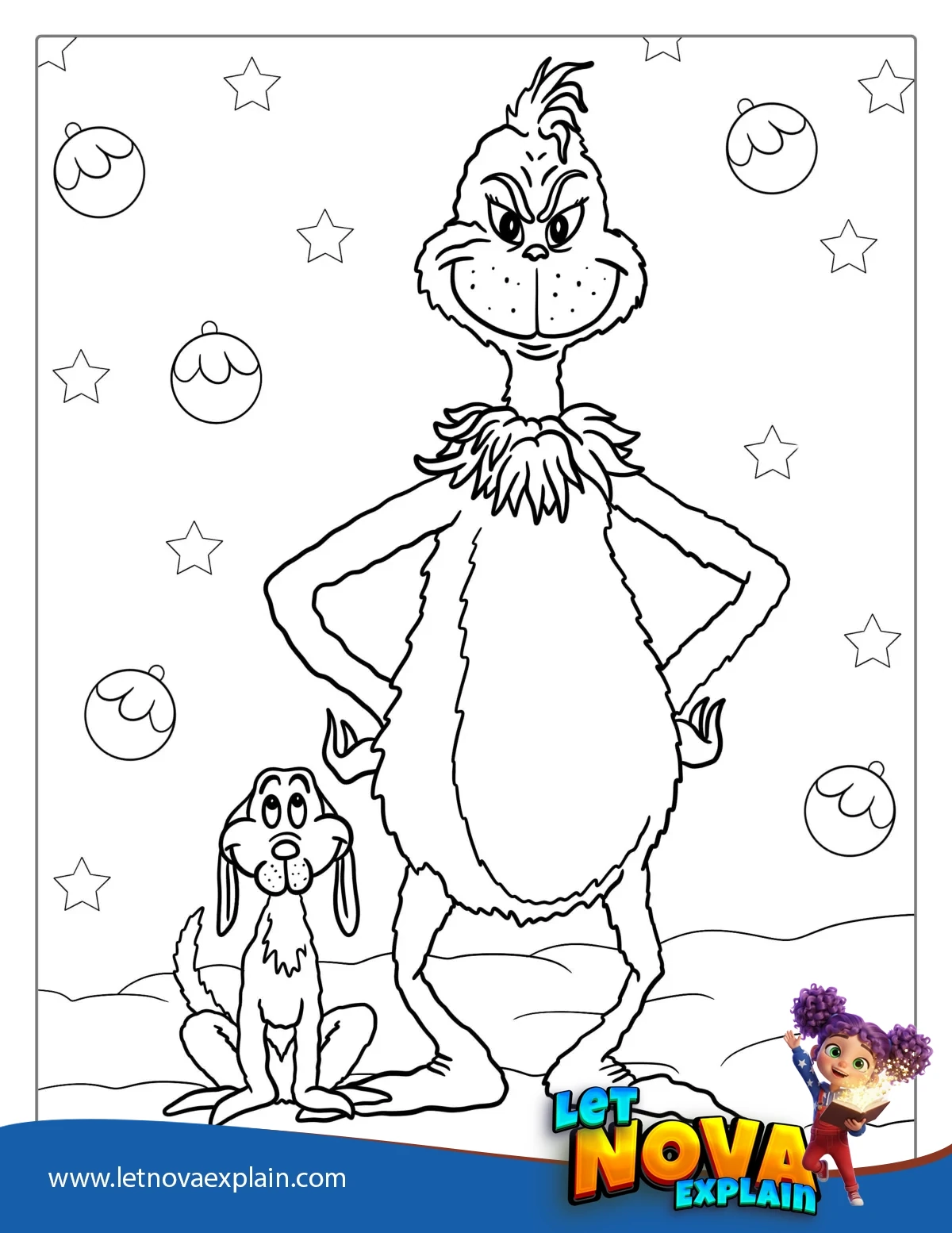 Easy Grinch Coloring Picture With Max — PDF stampabile