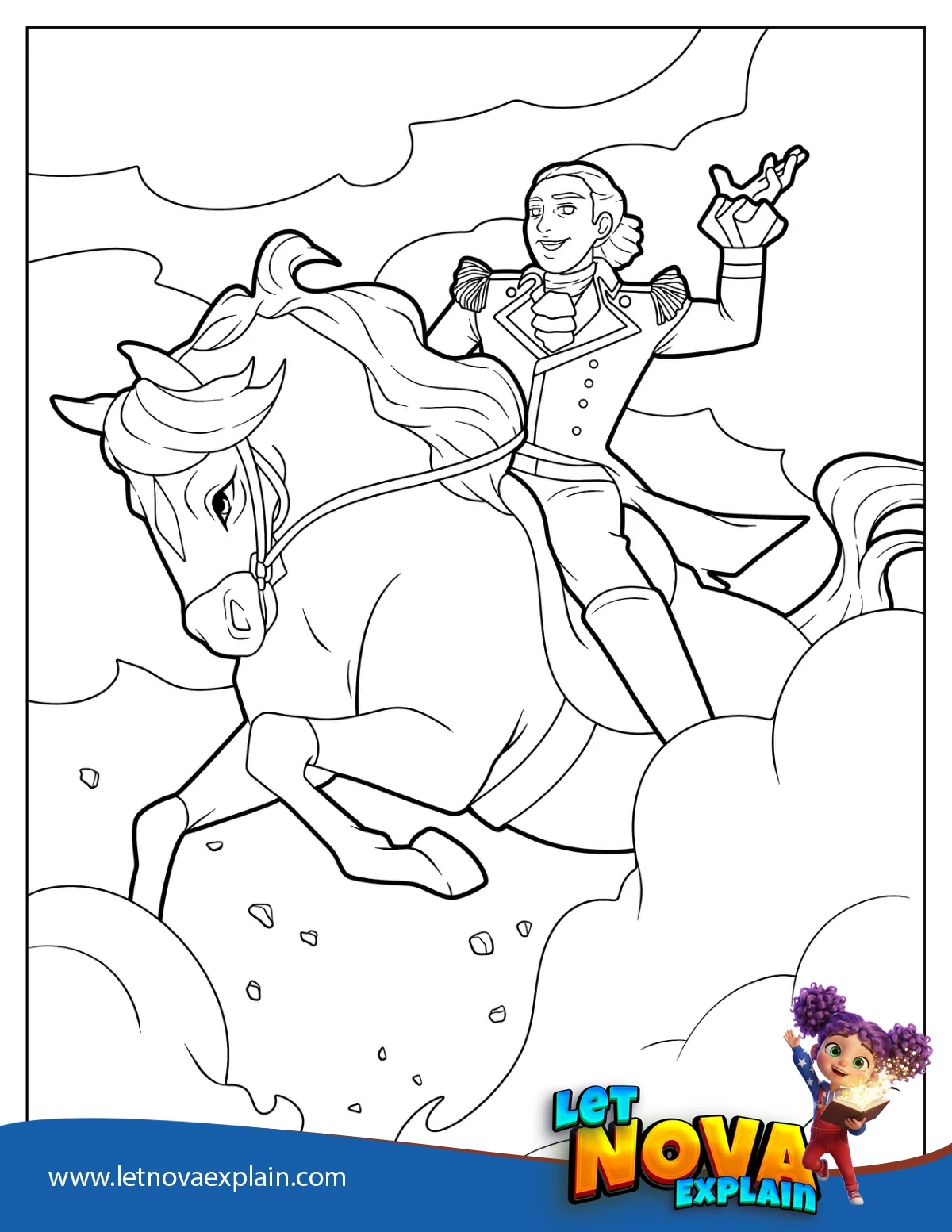 Detailed John Laurens On A Horse From Hamilton — Coloring page