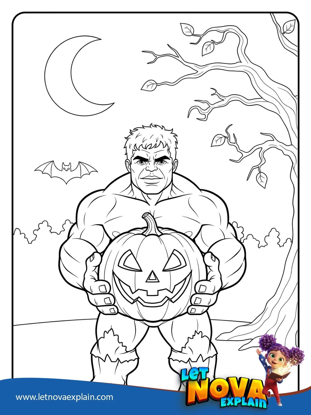 Moonlit Jack o lantern coloring — Printable PDF