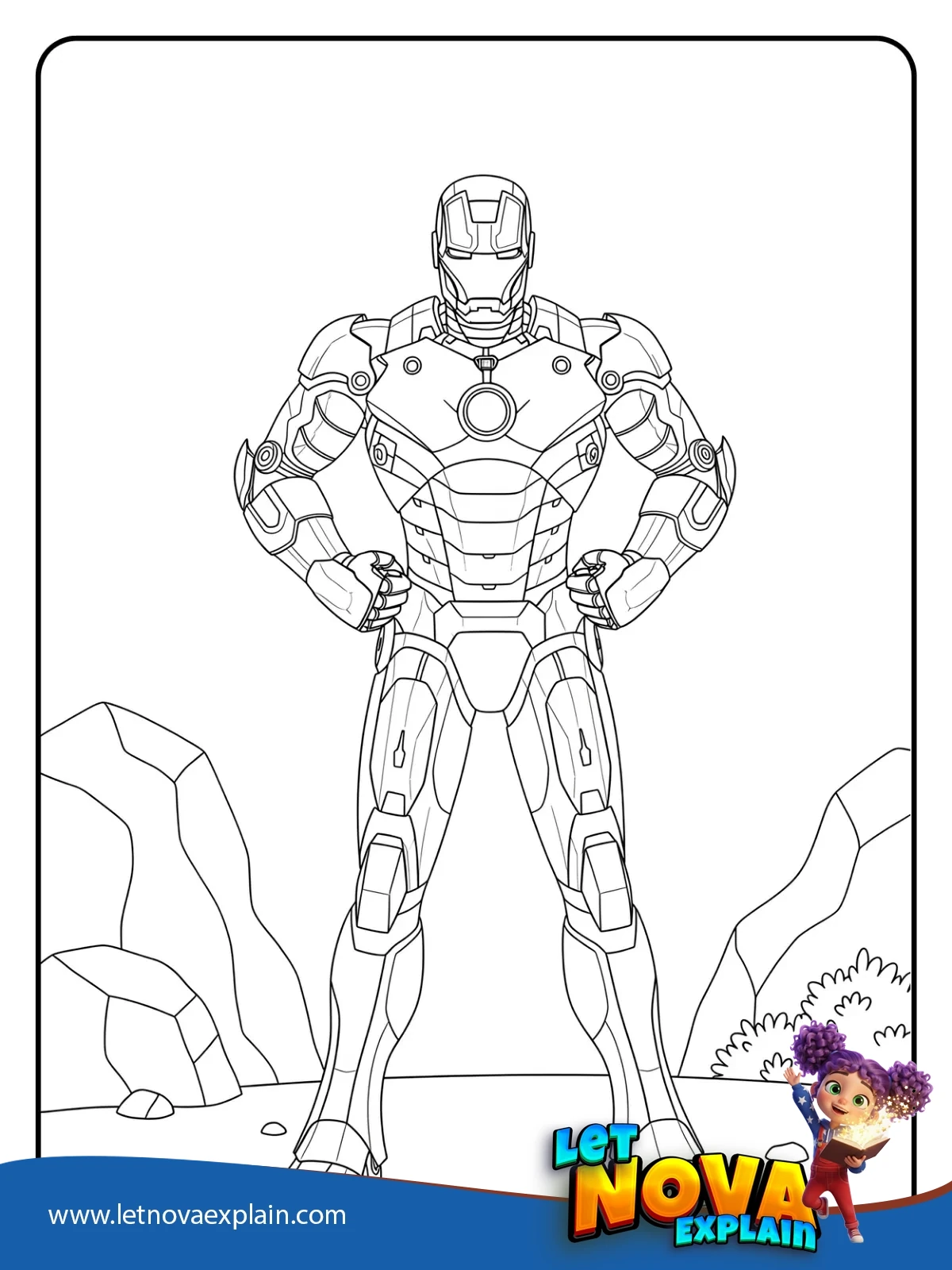 Iron Man Standing Heroically coloring — Printable PDF