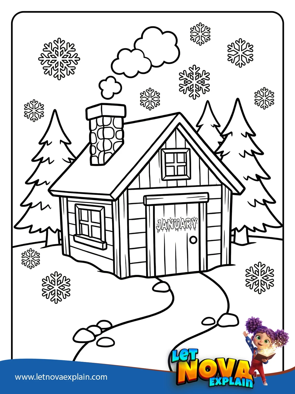 Cabin Door With Frosted JANUARY coloring — Coloring page