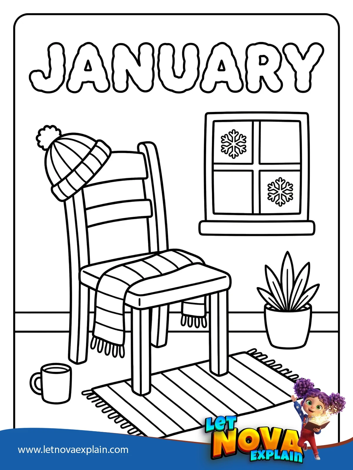 Chair With Puffy Snow JANUARY coloring — Coloring page