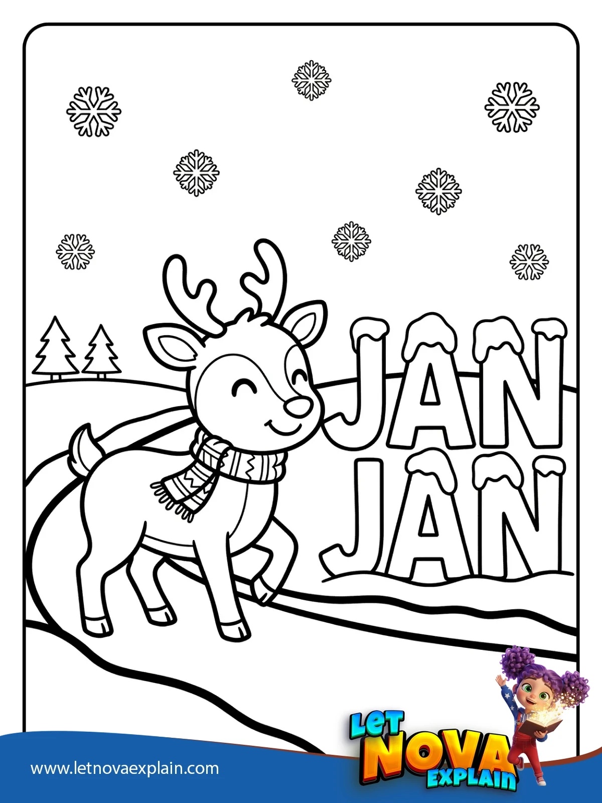 Reindeer With Snow Cap JAN coloring — Coloring page