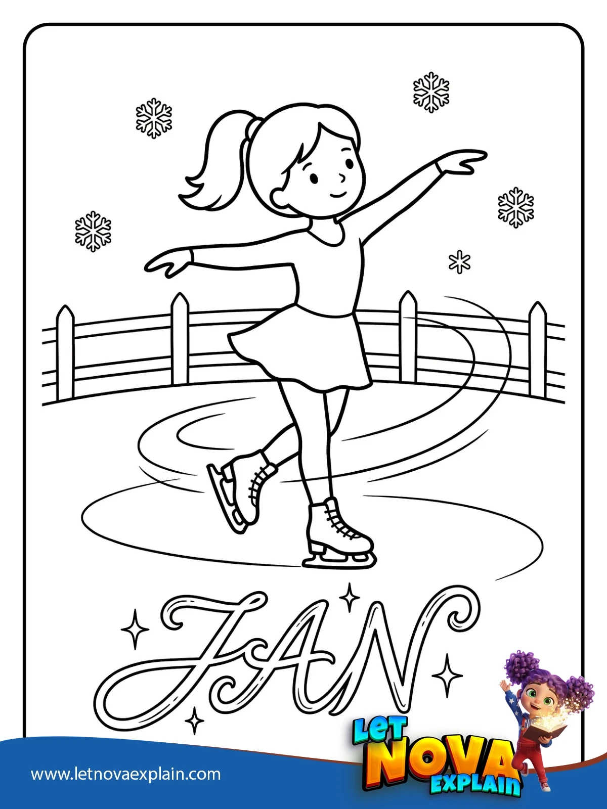 Skater Spin With Ice Script JAN coloring — Coloring page