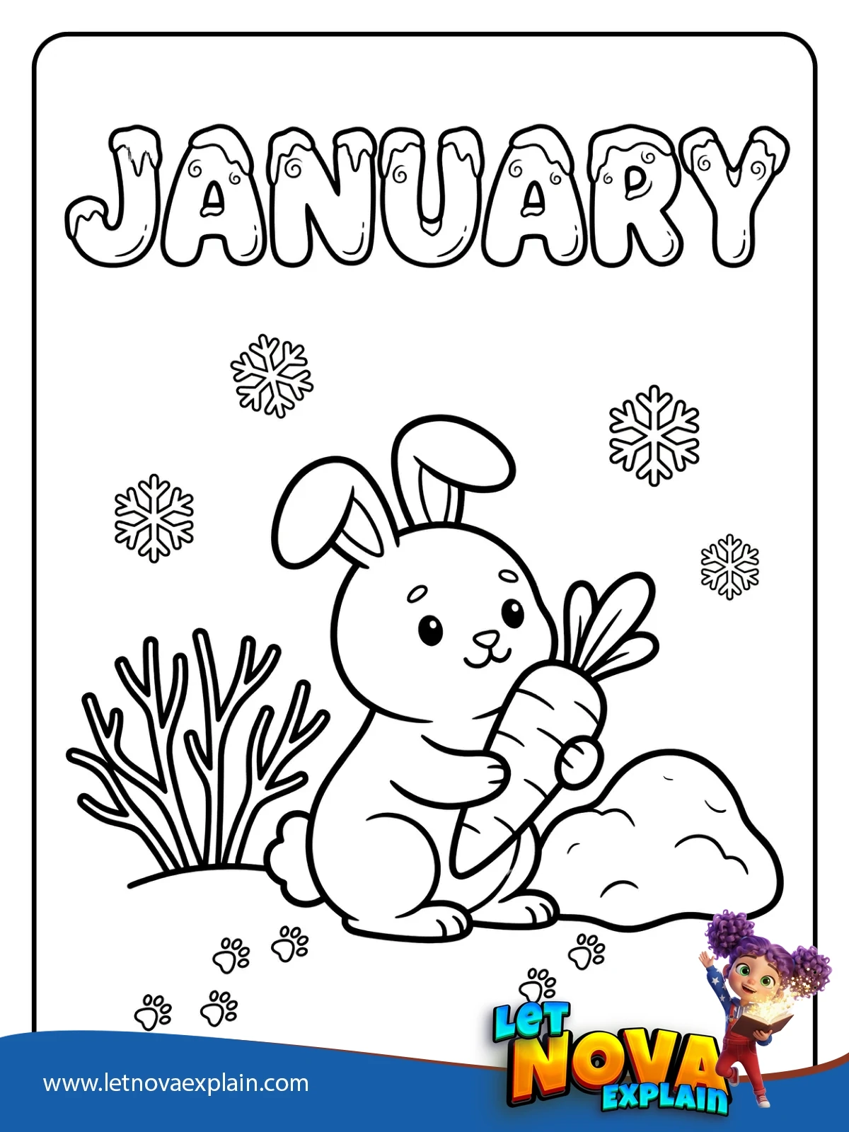 Snow Rabbit and Bubble Ice JANUARY coloring — Printable PDF