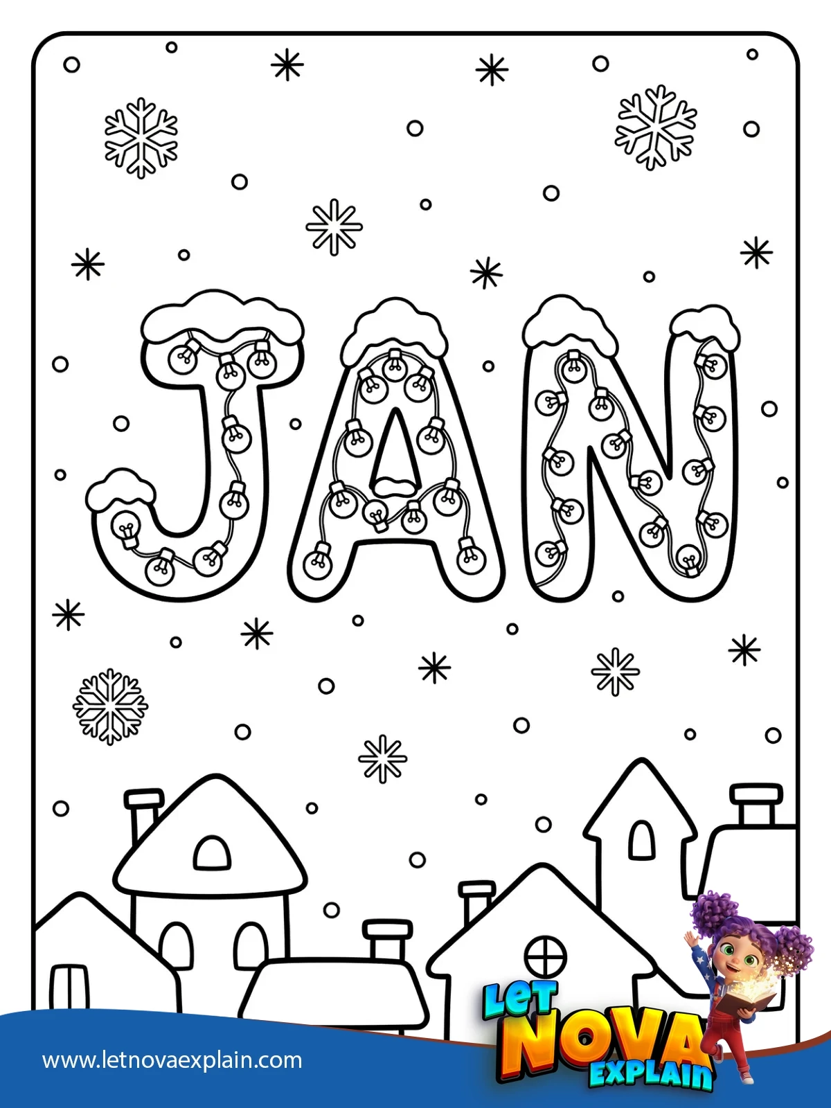 Winter Town With Snow Light JAN coloring — Printable PDF