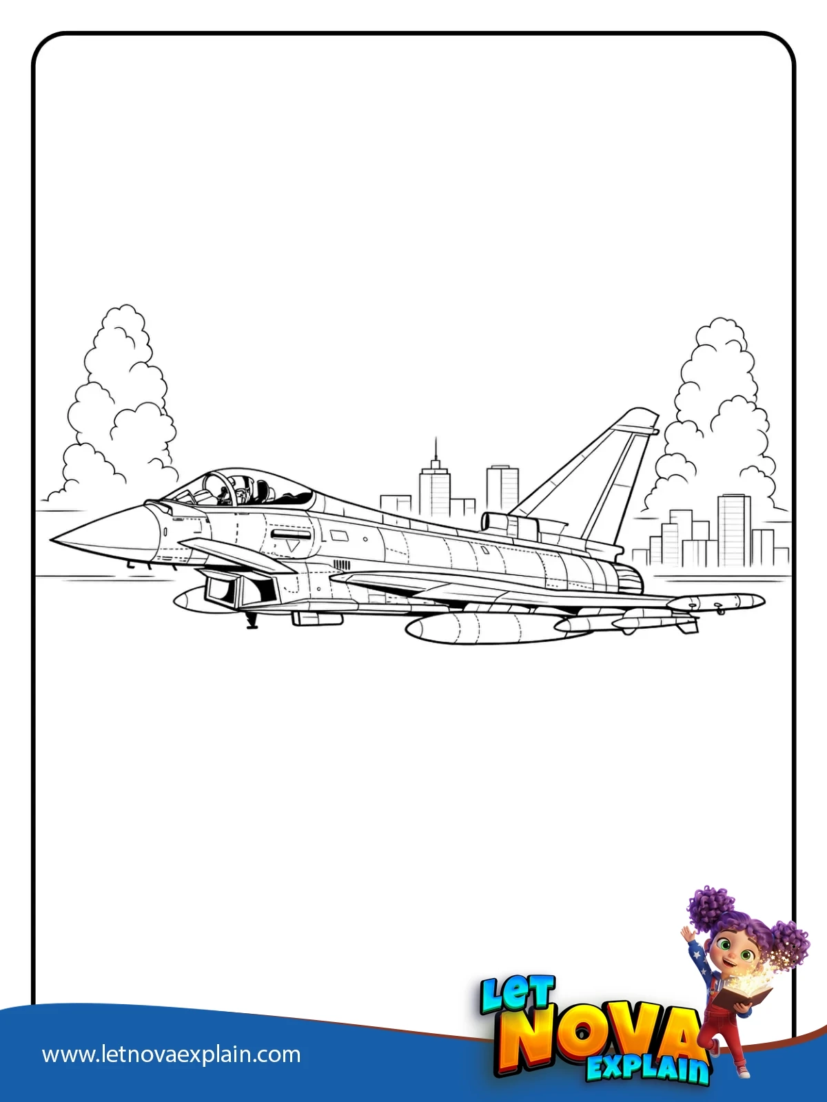 Eurofighter Near a City Skyline coloring — Coloring page
