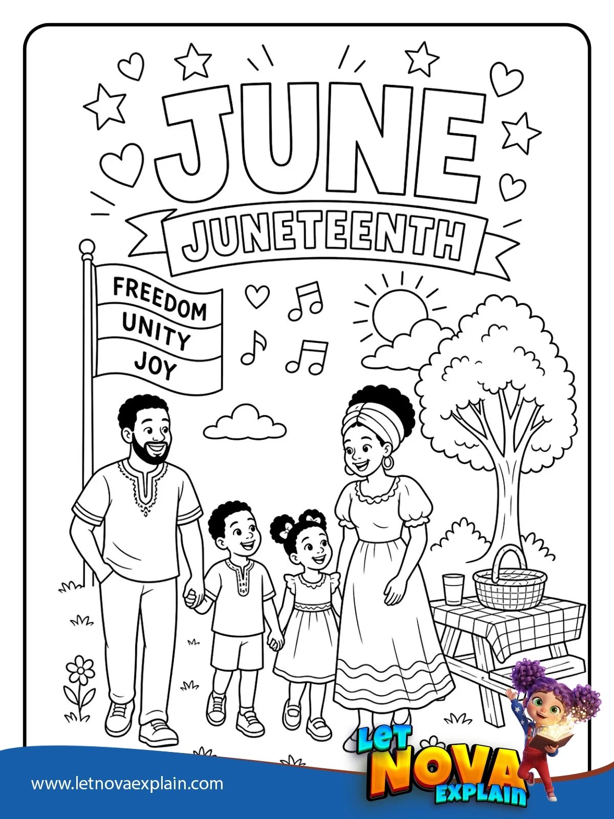 Juneteenth Joy coloring — Printable PDF