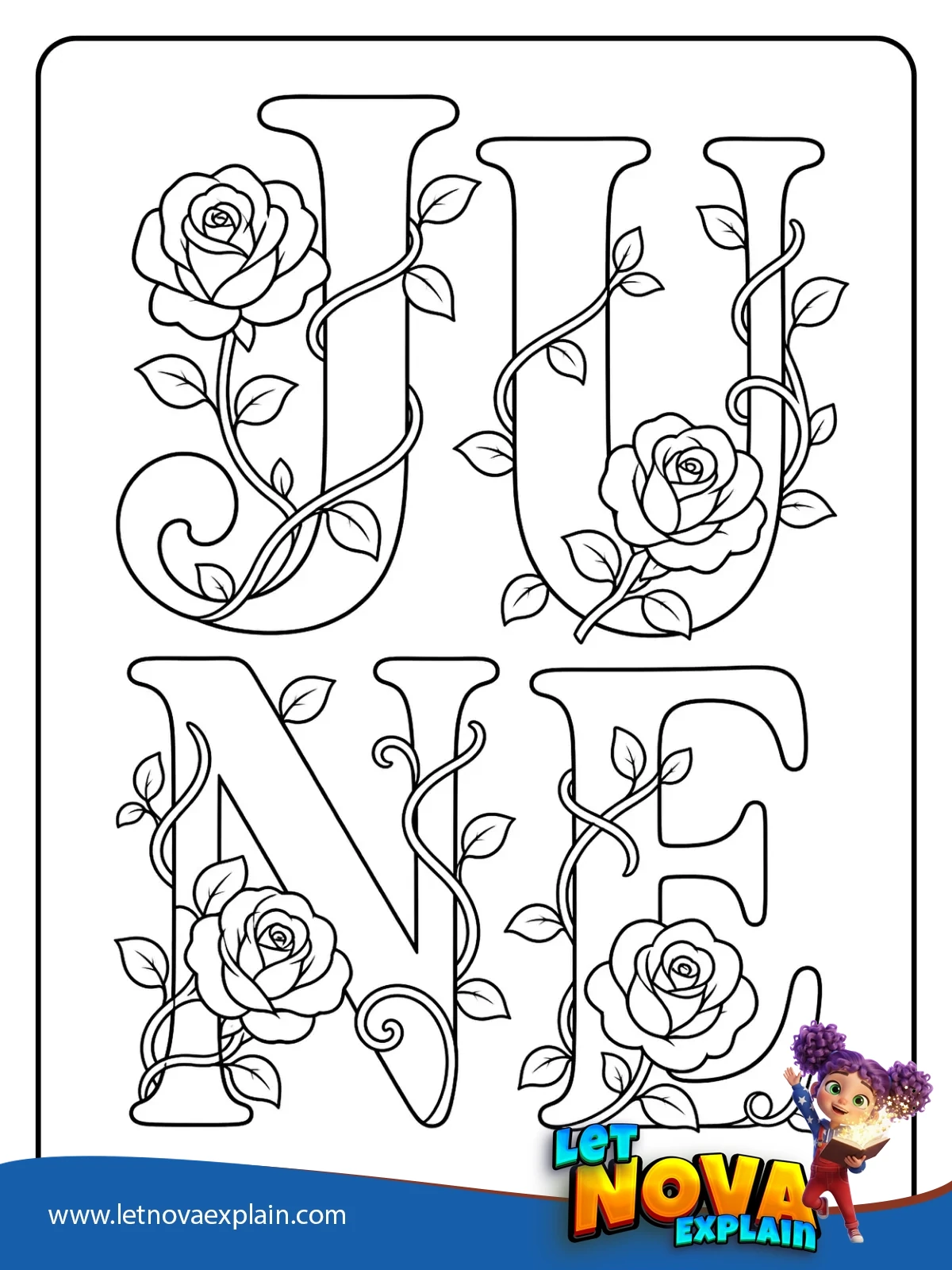 Rose Letters coloring — Printable PDF