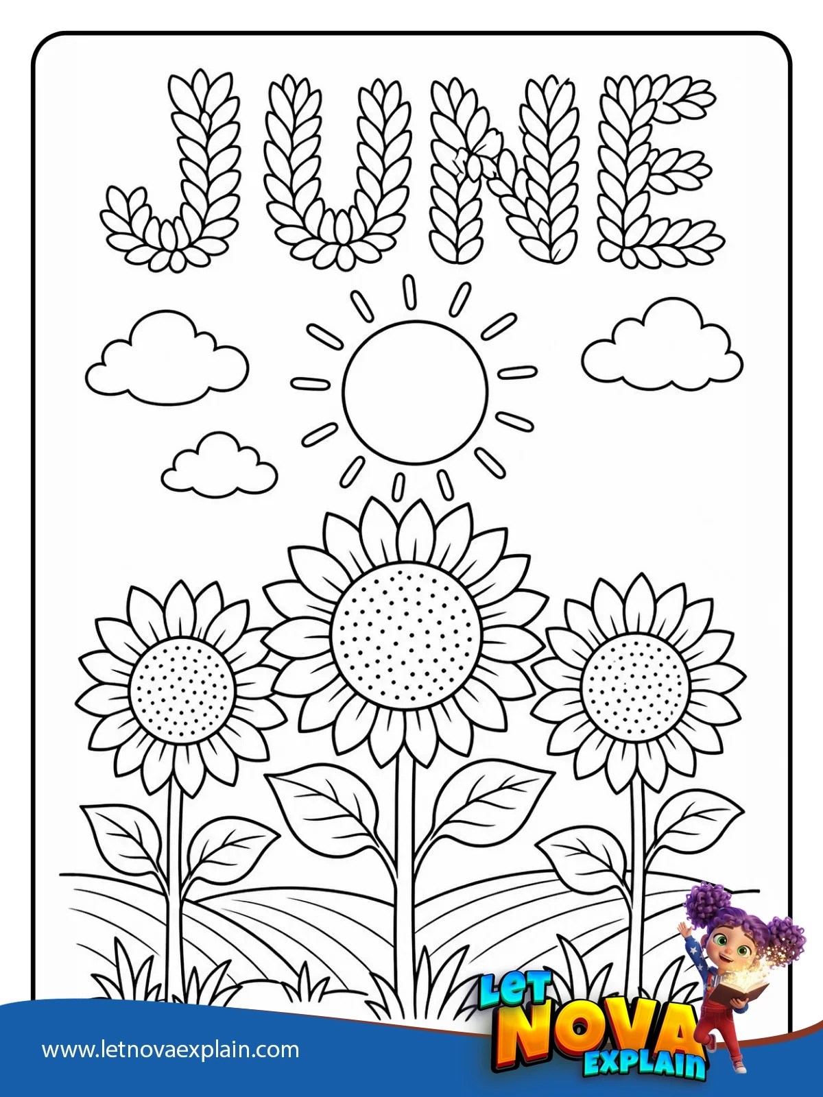 Sunflower Field coloring — Printable PDF