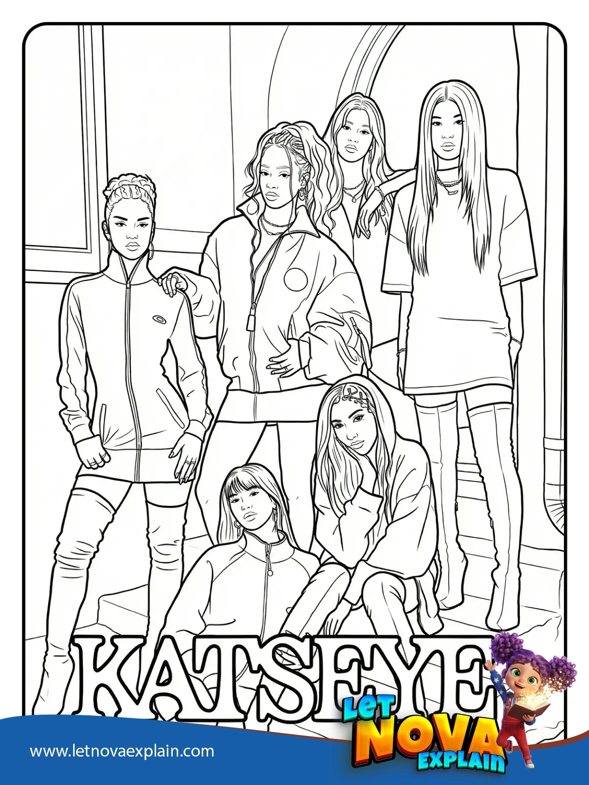 Katseye Group Pose coloring — Coloring page
