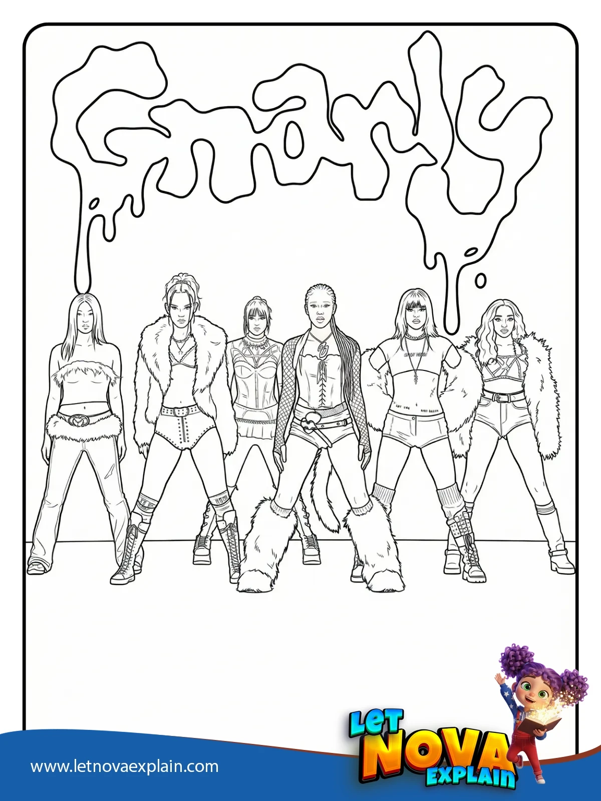 Katseye gnarly Lineup coloring — Coloring page