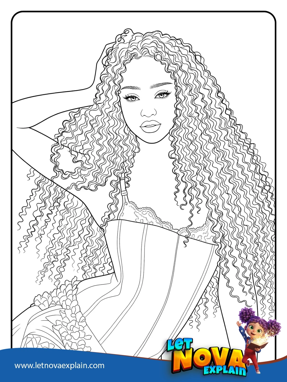 Manons Curly Hair Portrait coloring — Coloring page