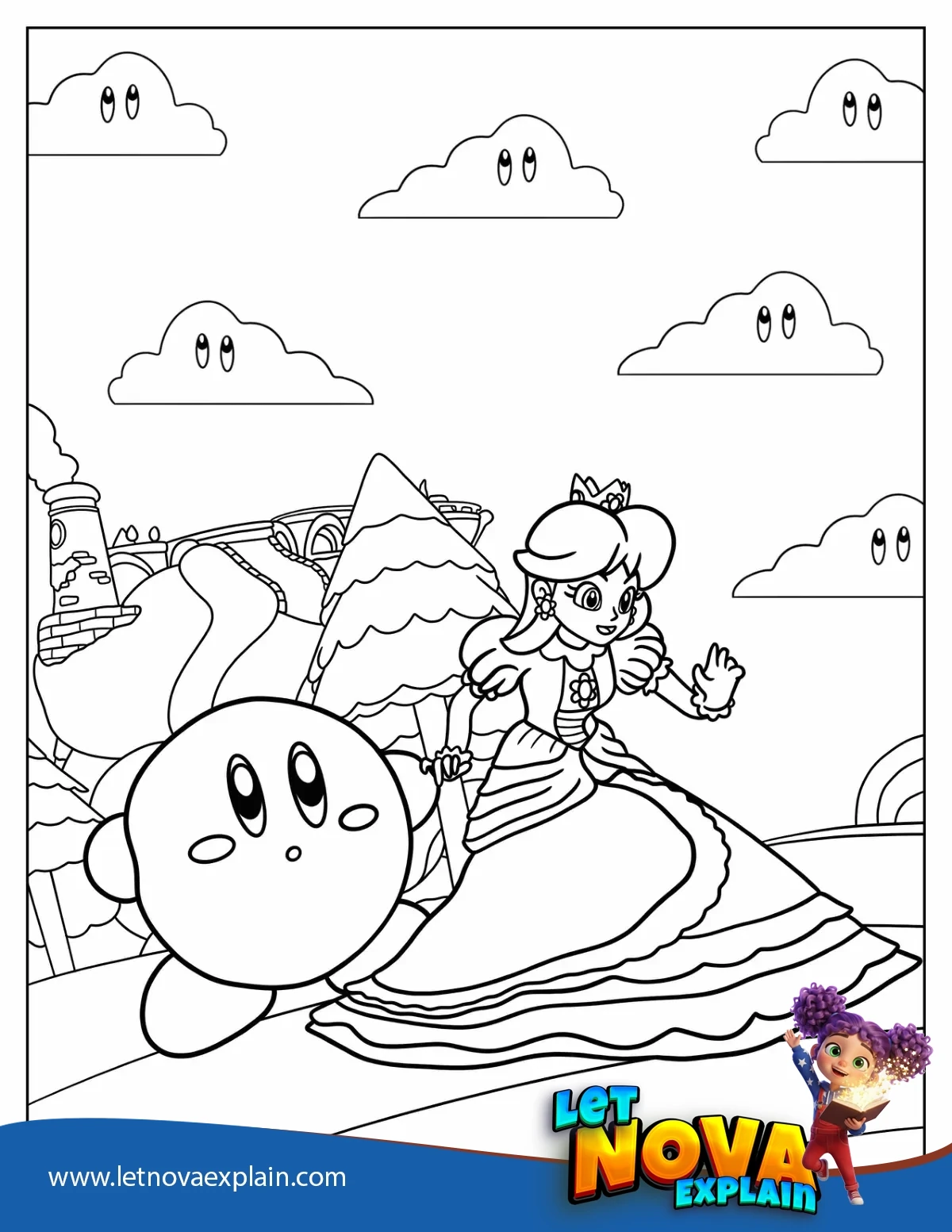 Princess Daisy With Kirby — صفحة تلوين