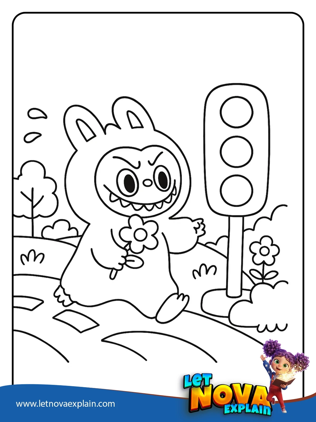 Crosswalk Labubu coloring — Coloring page