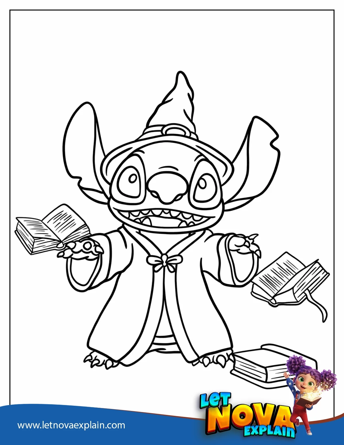 Wizard Stitch Making Books Levitate Coloring Page For Preschoolers — Page de coloriage
