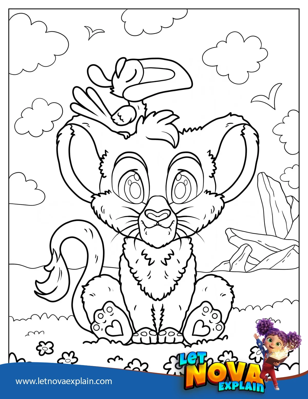 Cute Zazu Sitting On Simba s Head Lion King Coloring Page — PDF للطباعة