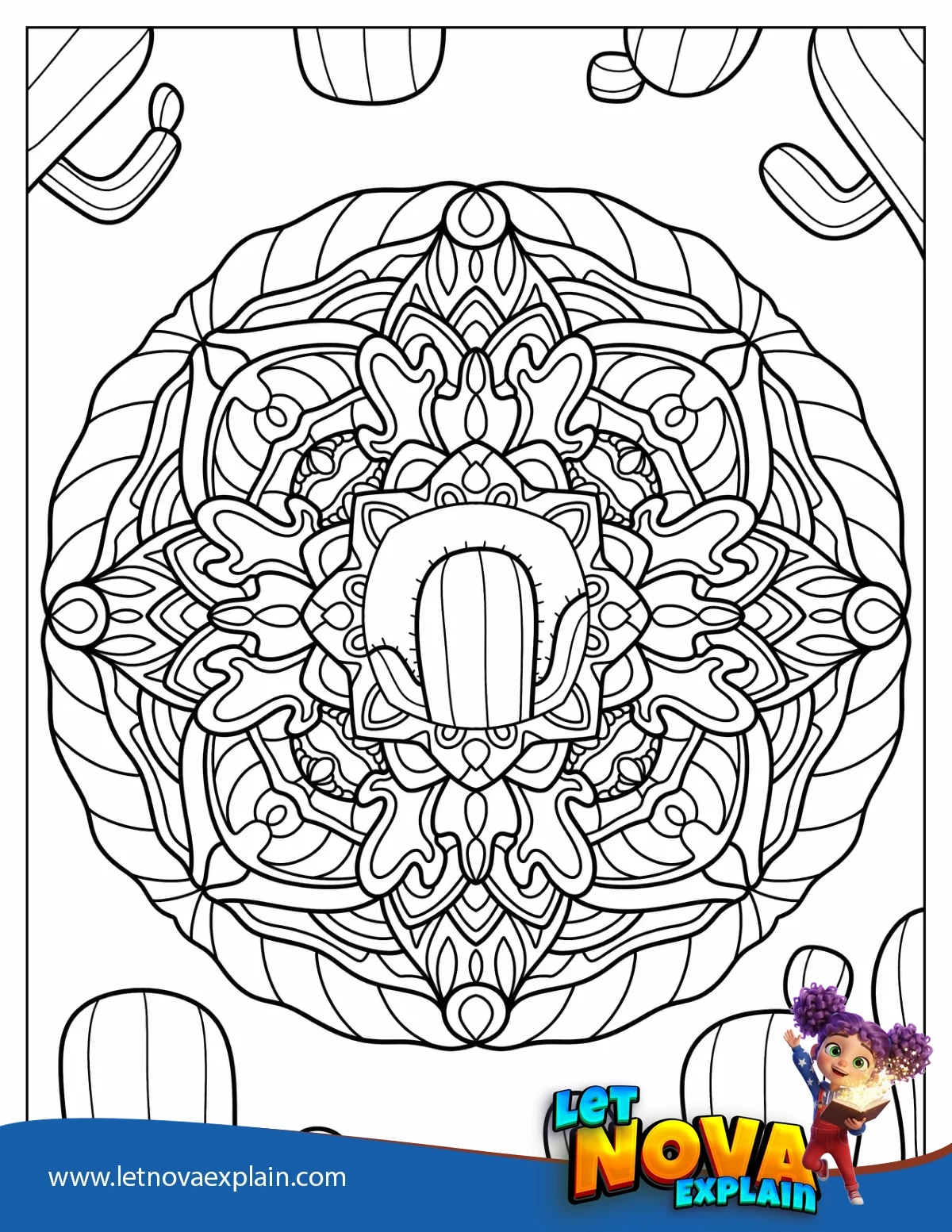 Abstract Cactus Mandala — Printable PDF