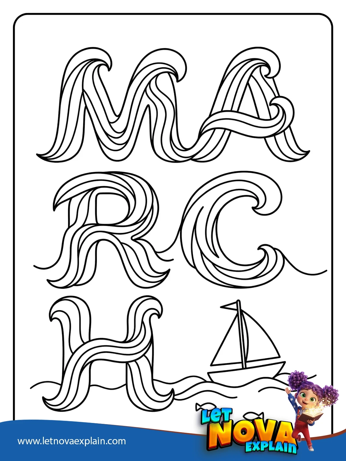 Ocean Wave Letters coloring — PDF للطباعة