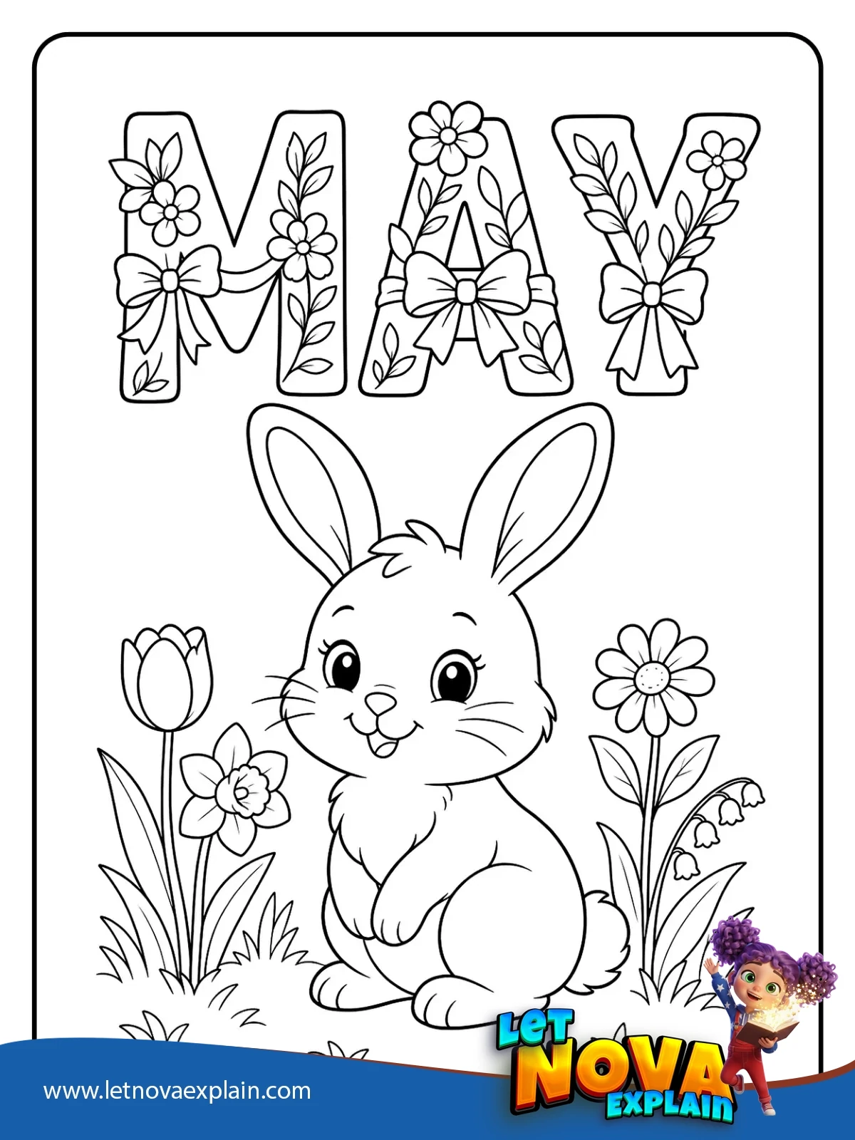 Bunny in Bloom coloring — Printable PDF