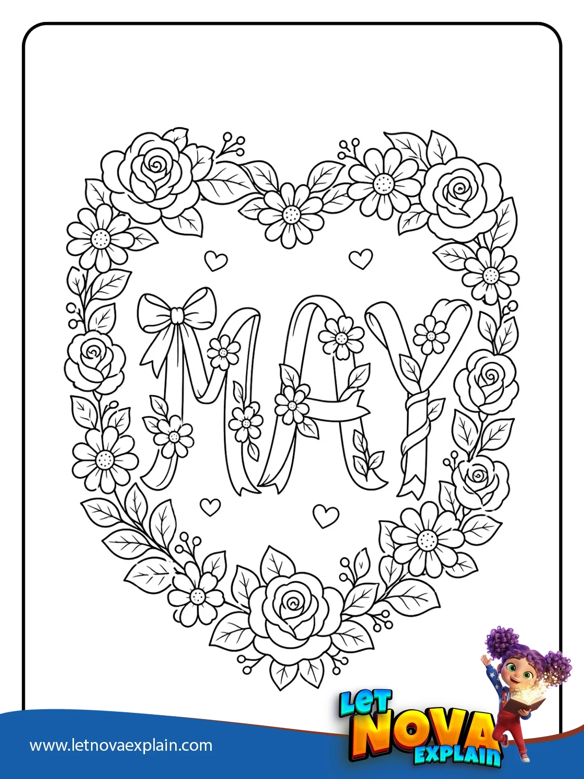 Heart Wreath for MAY coloring — Printable PDF