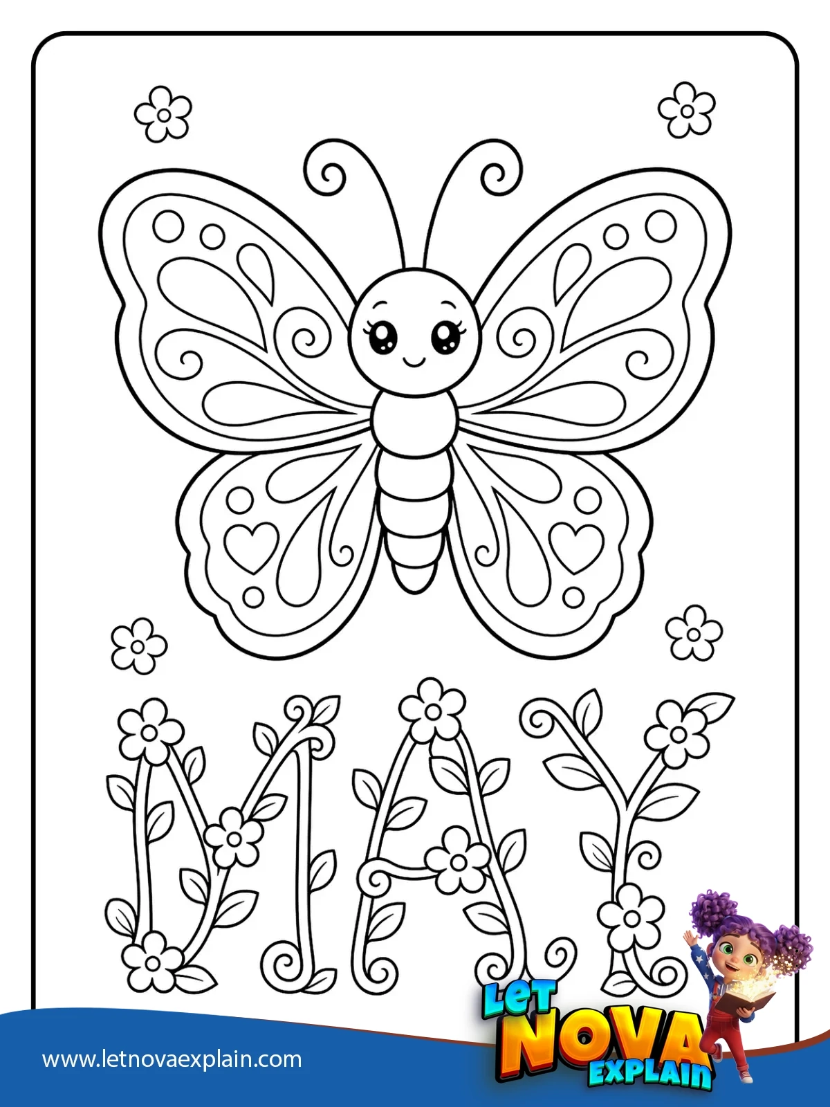 MAY Butterfly Letters coloring — Printable PDF