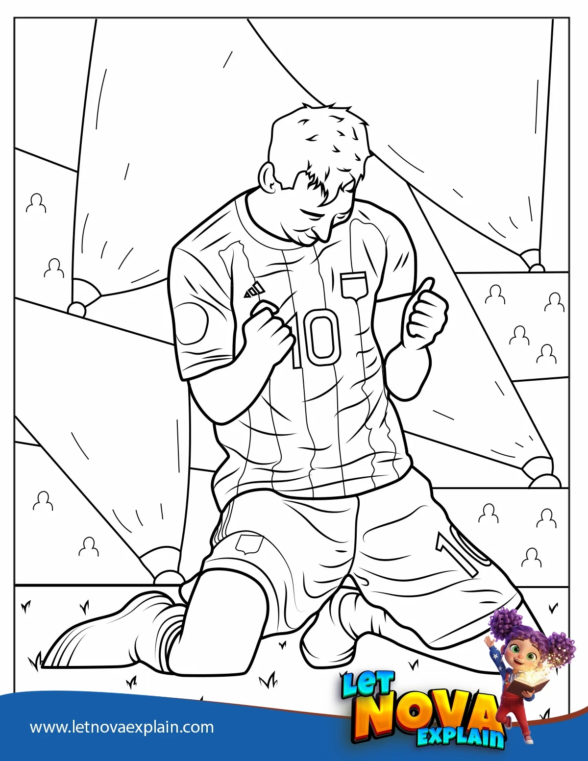 Lionel Messi On His Knees Celebrating Coloring Page — Coloring page