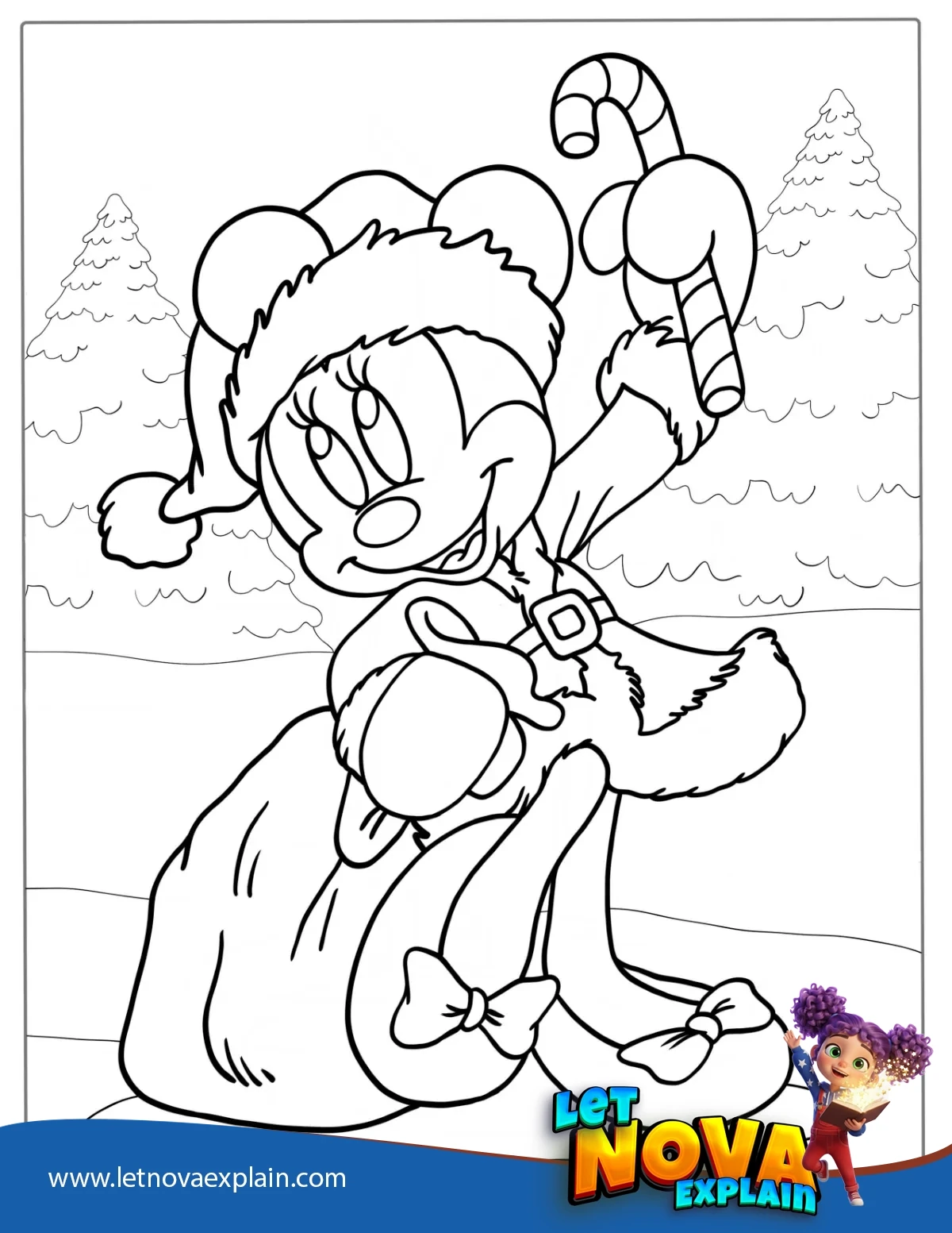 Coloring Page Of Christmas Themed Minnie Mouse — PDF stampabile