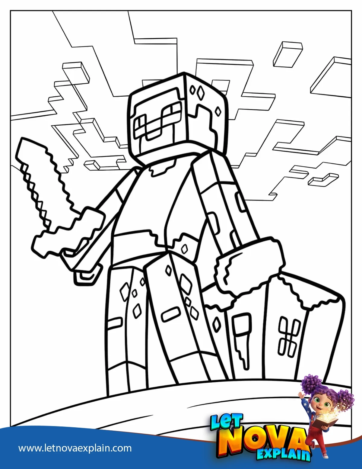 Cool Minecraft Steve With A Sword Coloring Sheet — Página para colorear