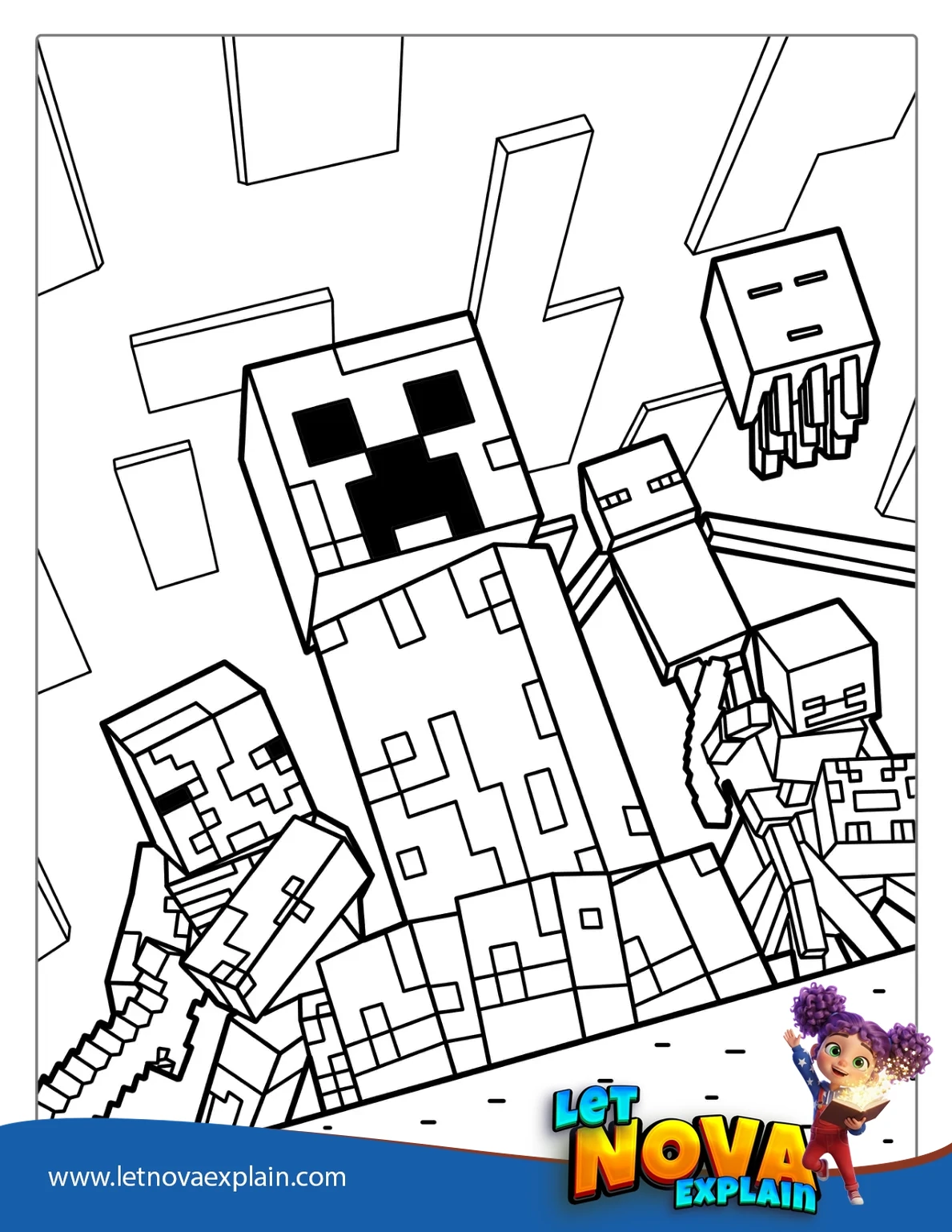Creeper And Enderman Minecraft Coloring Page — Página para colorear