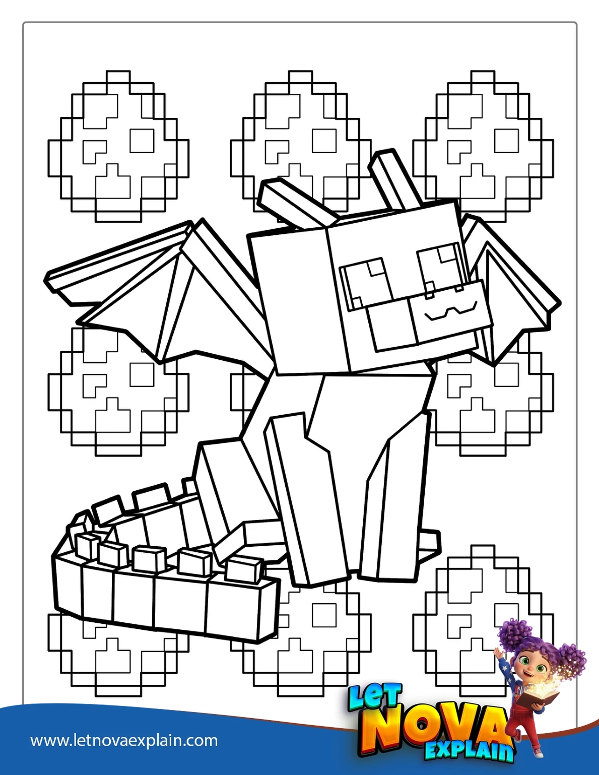 Cute Baby Minecraft Dragon Coloring Sheet — Página para colorear