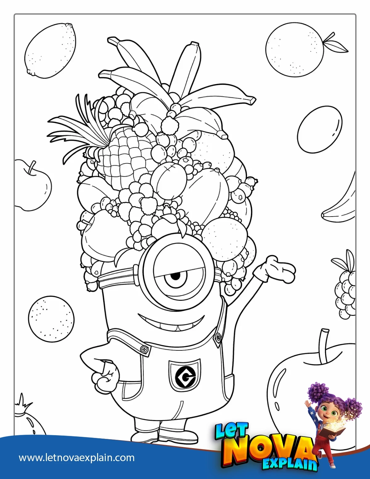 Minion Stuart With Fruit Hat To Color — Coloring page