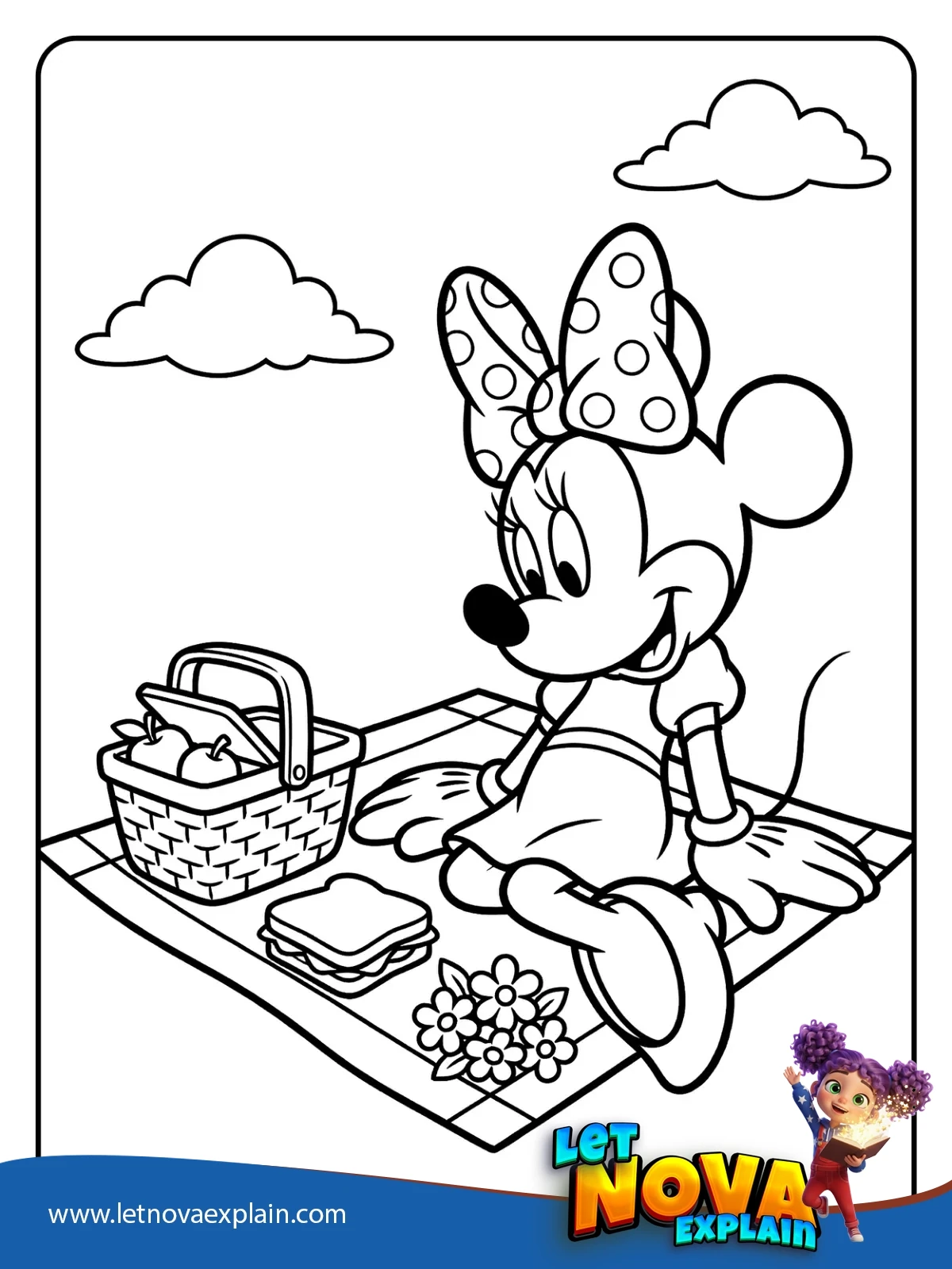 Minnie Picnic Blanket coloring — PDF imprimible