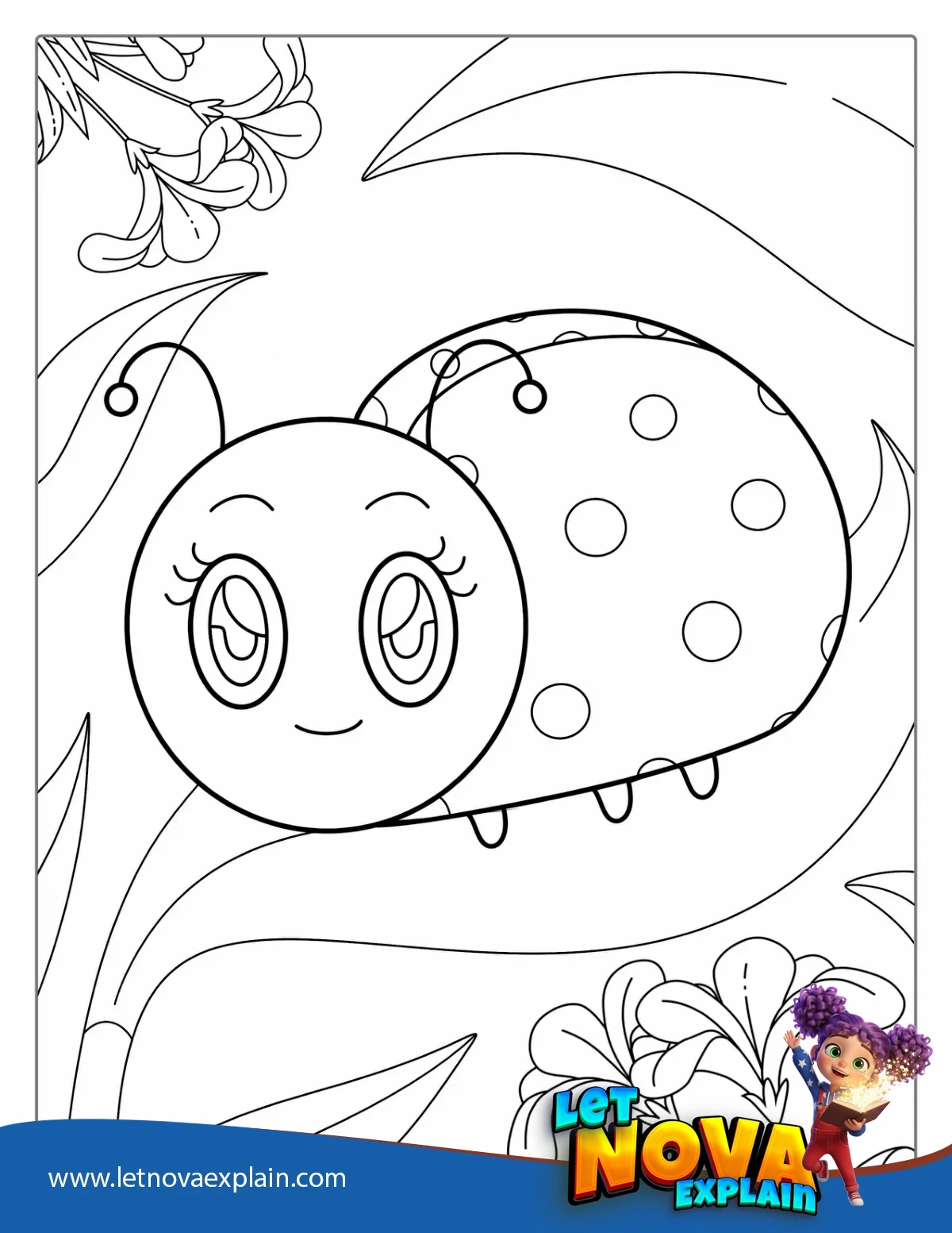 Cute Ladybug Beetle Resting On a Leaf — Coloring page