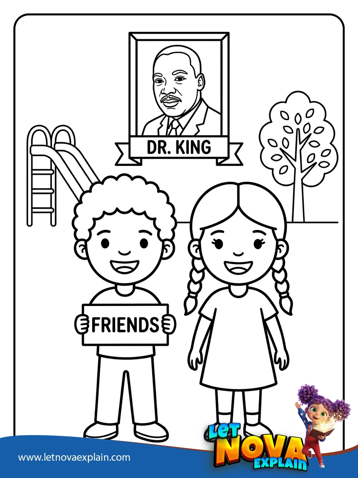 Friendship Across Differences coloring — Printable PDF