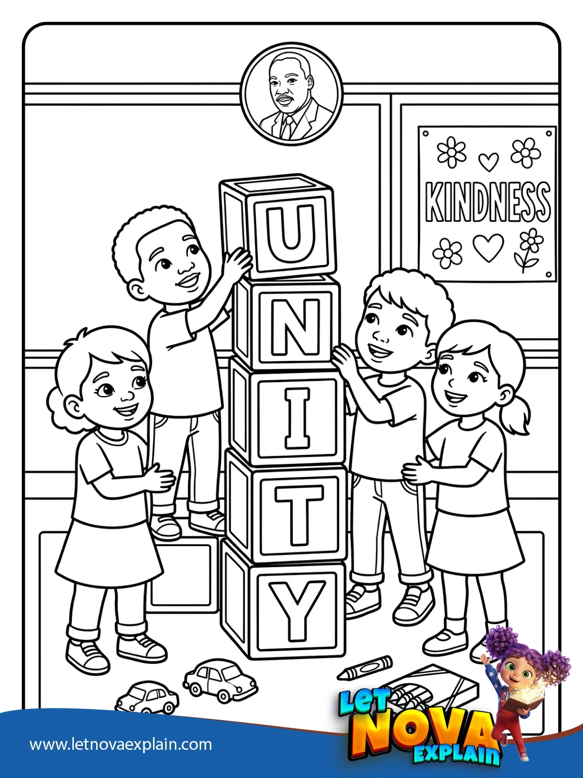 MLK Day Teamwork coloring — Printable PDF
