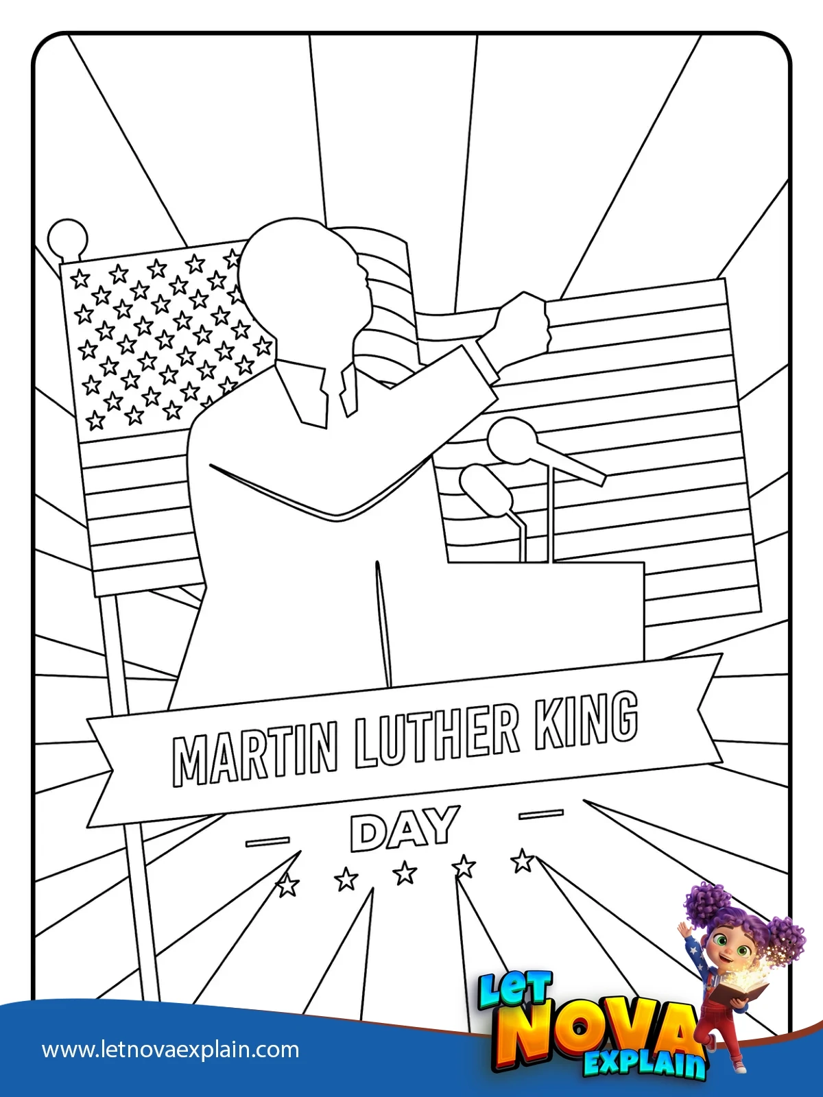 Martin Luther King Day Speech Scene coloring — Printable PDF