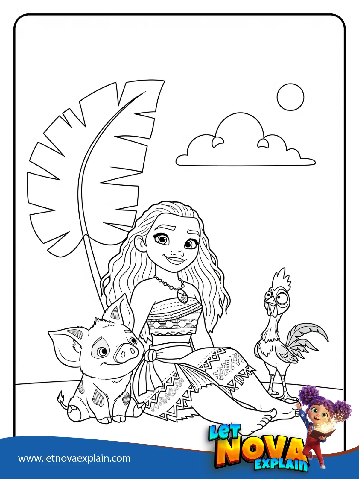 Beach Buddies. Moana Pua Hei Hei coloring — Printable PDF