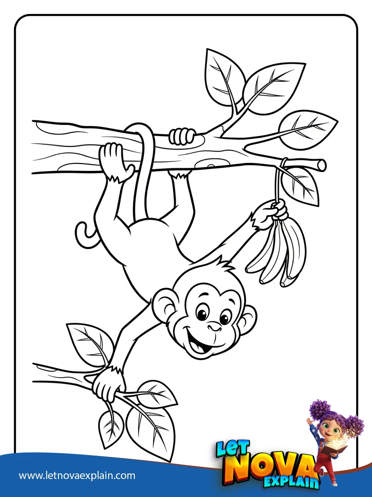 Tail Hang Banana Grab coloring — PDF للطباعة