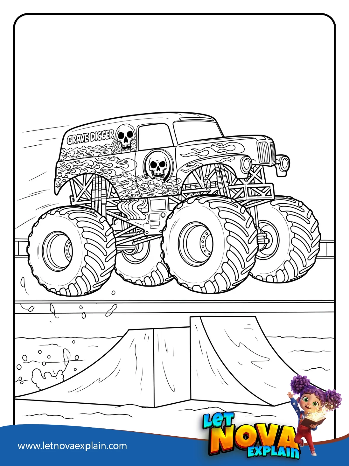 Grave Digger in Action coloring — PDF stampabile