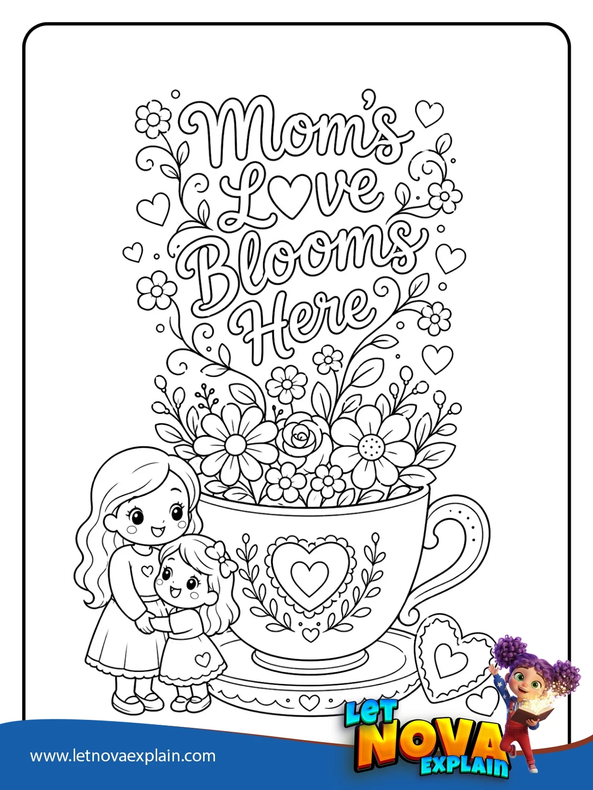 Moms Tea Cup Bloom coloring — PDF stampabile