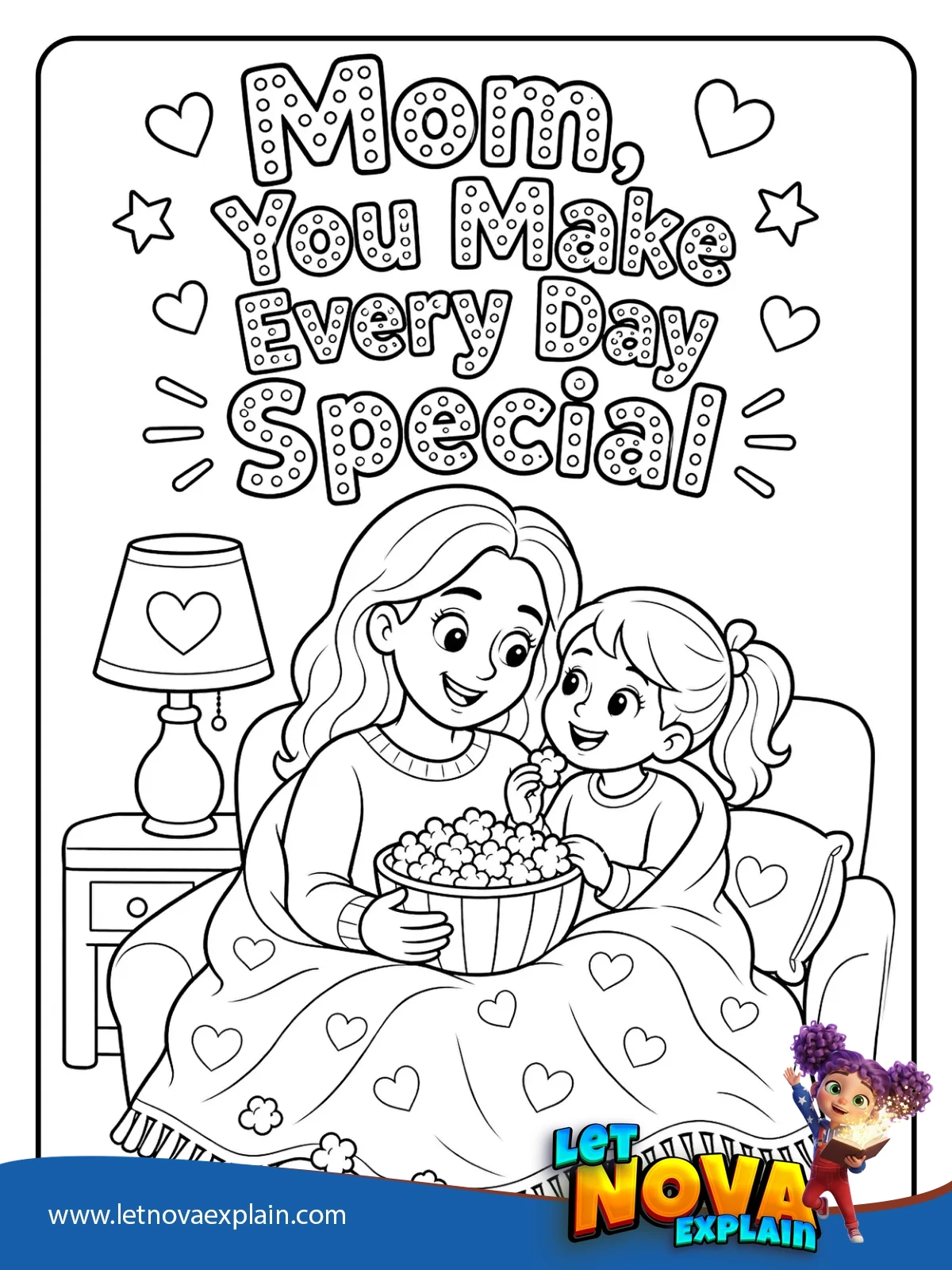 Movie Night with Mom coloring — PDF stampabile