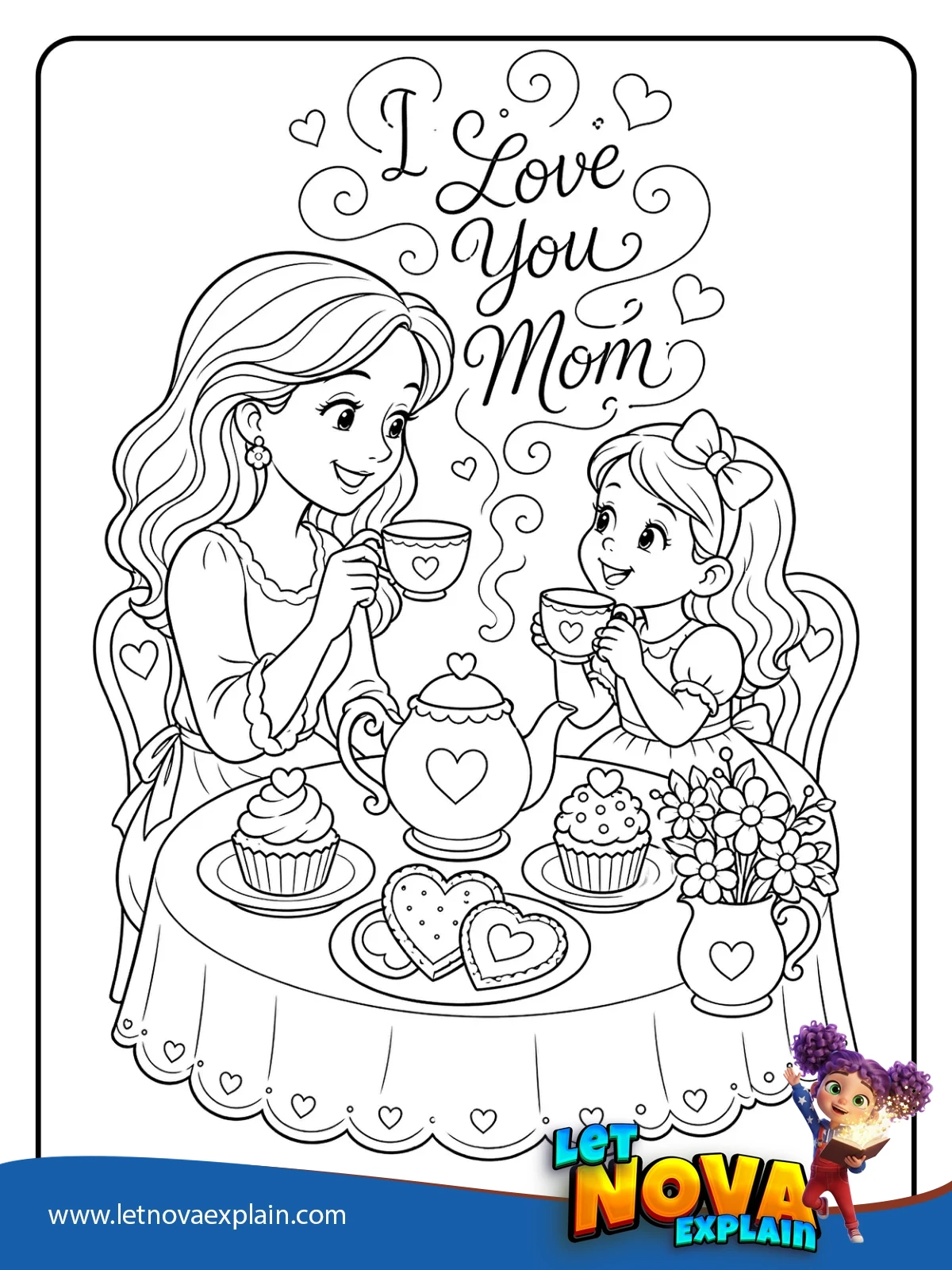 Tea Time with Mom coloring — Disegno da colorare