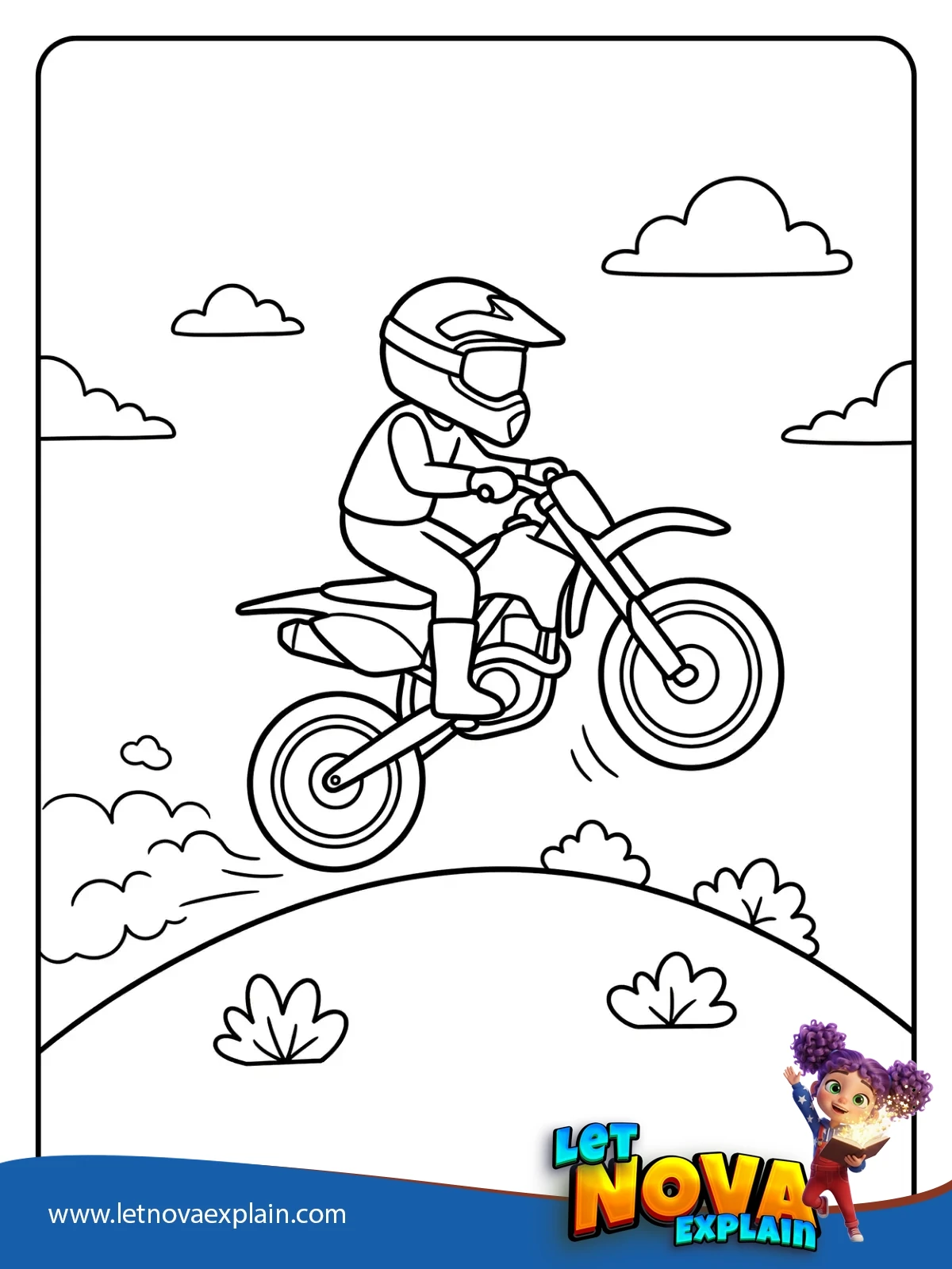 Dirt Bike Jump Over a Small Hill coloring — PDF imprimable